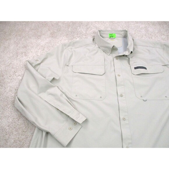 Cabelas Shirt Mens 2XL XXL Beige Guidewear UPF 30 Fishing Outdoors Button Up * - Picture 3 of 13